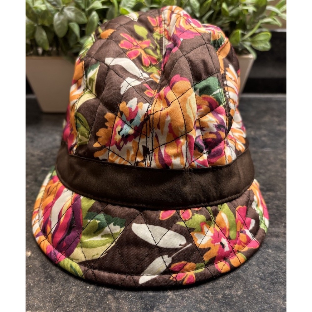 VERA BRADLEY Hat Cap English Rose Newsgirl Cozy Fleece Lining Brown Casual Fall